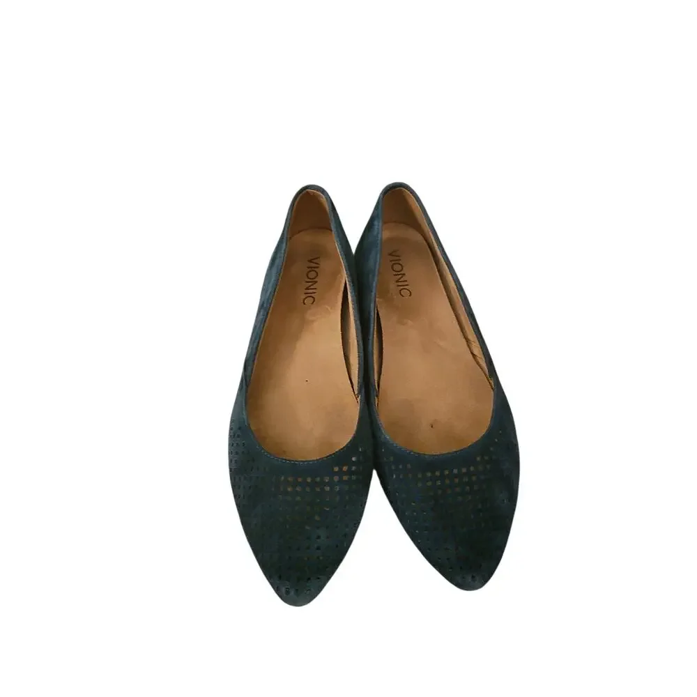 Vionic Posey green suede point toe flats sz 6